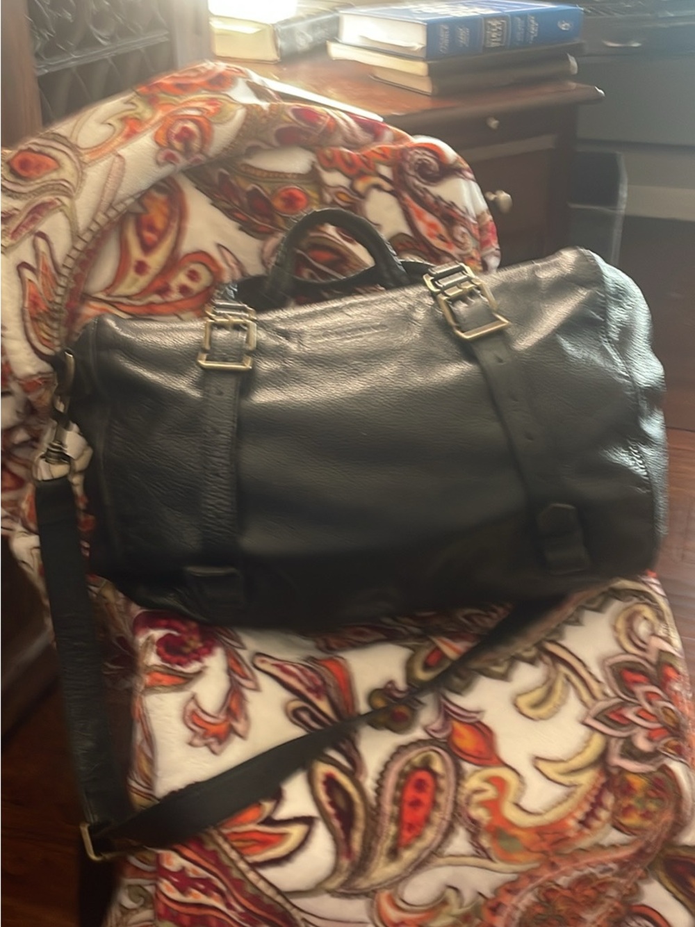 Liebeskind Black Leather Duffel Bag with Brass Hardware